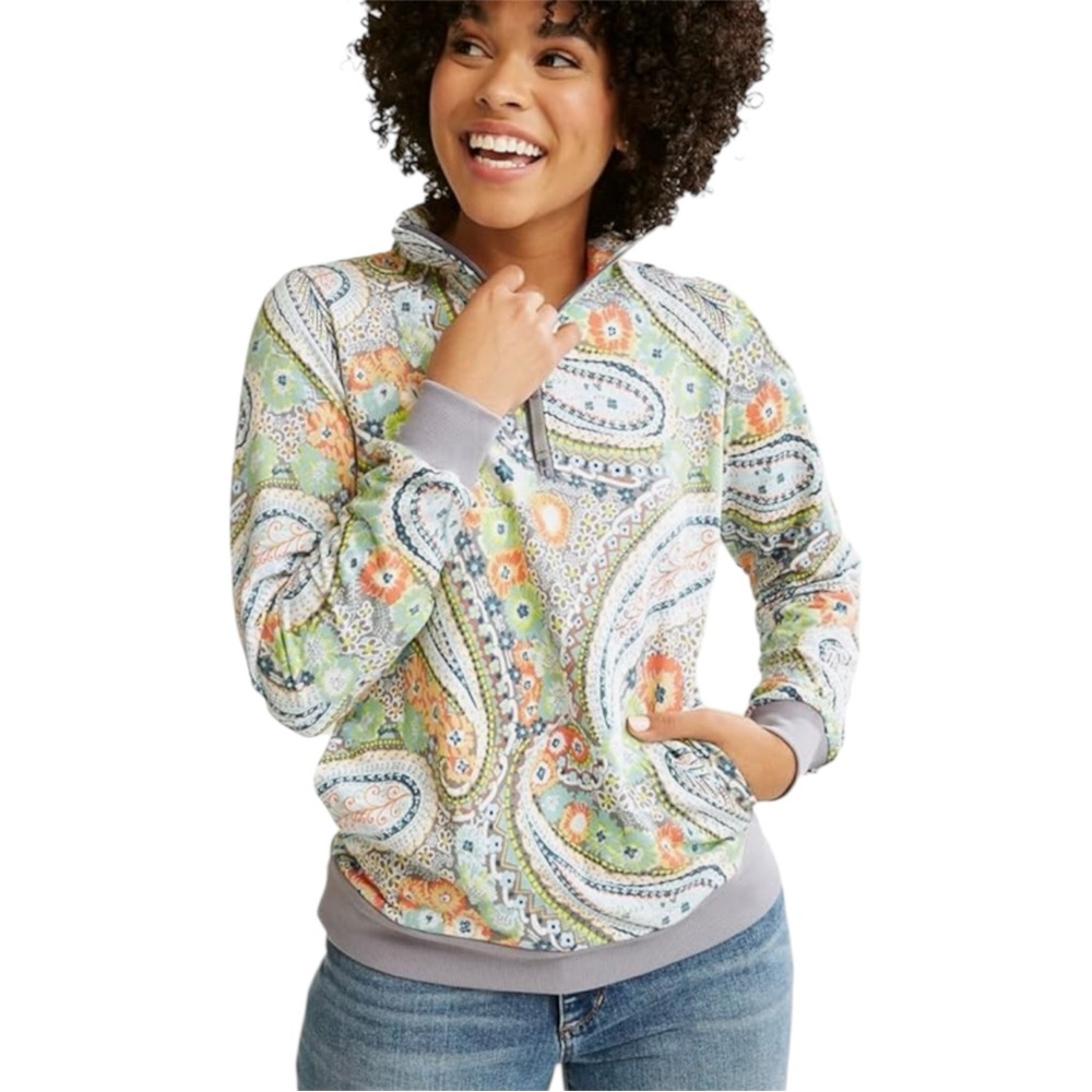 Vera Bradley Citrus Paisley Quarter Zip Pullover Sweatshirt Size Medium